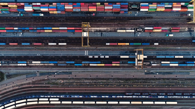 Aerial view of container yard