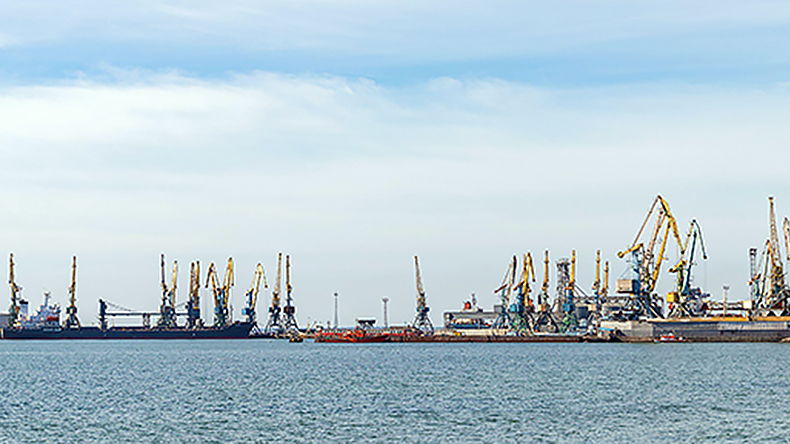 Ships in cargo port of Berdyansk port on Azov sea