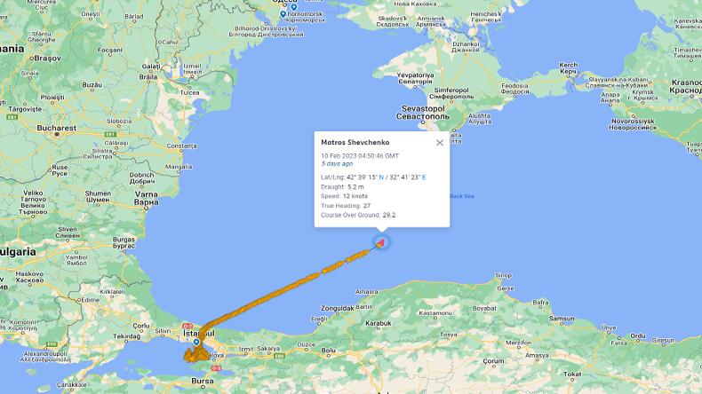 Map of Matros Shevchenko, last AIS messages 