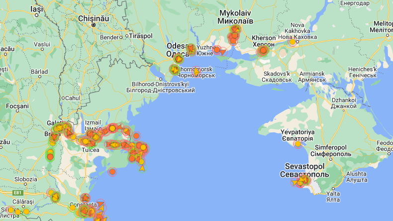 Map of vessels under fire since Russia invaded Ukraine up until January 25, 2023