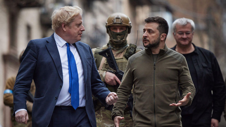 Boris Johnson and Ukraine's president Volodymyr Zelenskyy in Kyiv in April.
