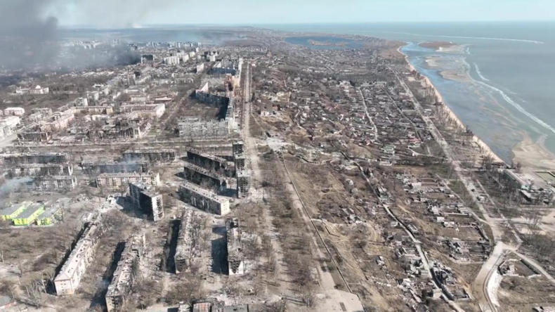 Mariupol devastated by Russian shelling. Image from late-March Twitter post by Ukrainian official