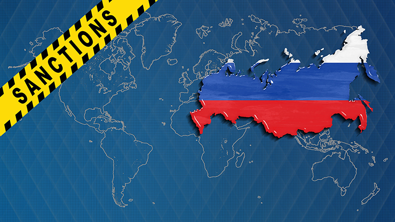  World map with international economic sanctions on Russia 